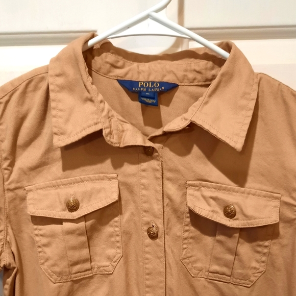 Polo Ralph Lauren Khaki Button Down Short Sleeve Cotton Dress size 16 - Picture 4 of 12